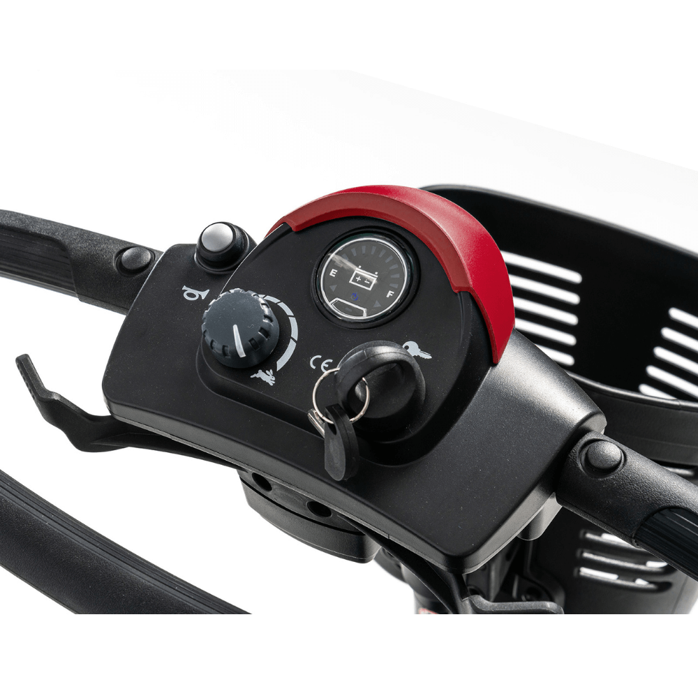 Red Accent Pride Go Go Elite Traveller® 2 Mobility Scooter - Close-up View of the Control Panel