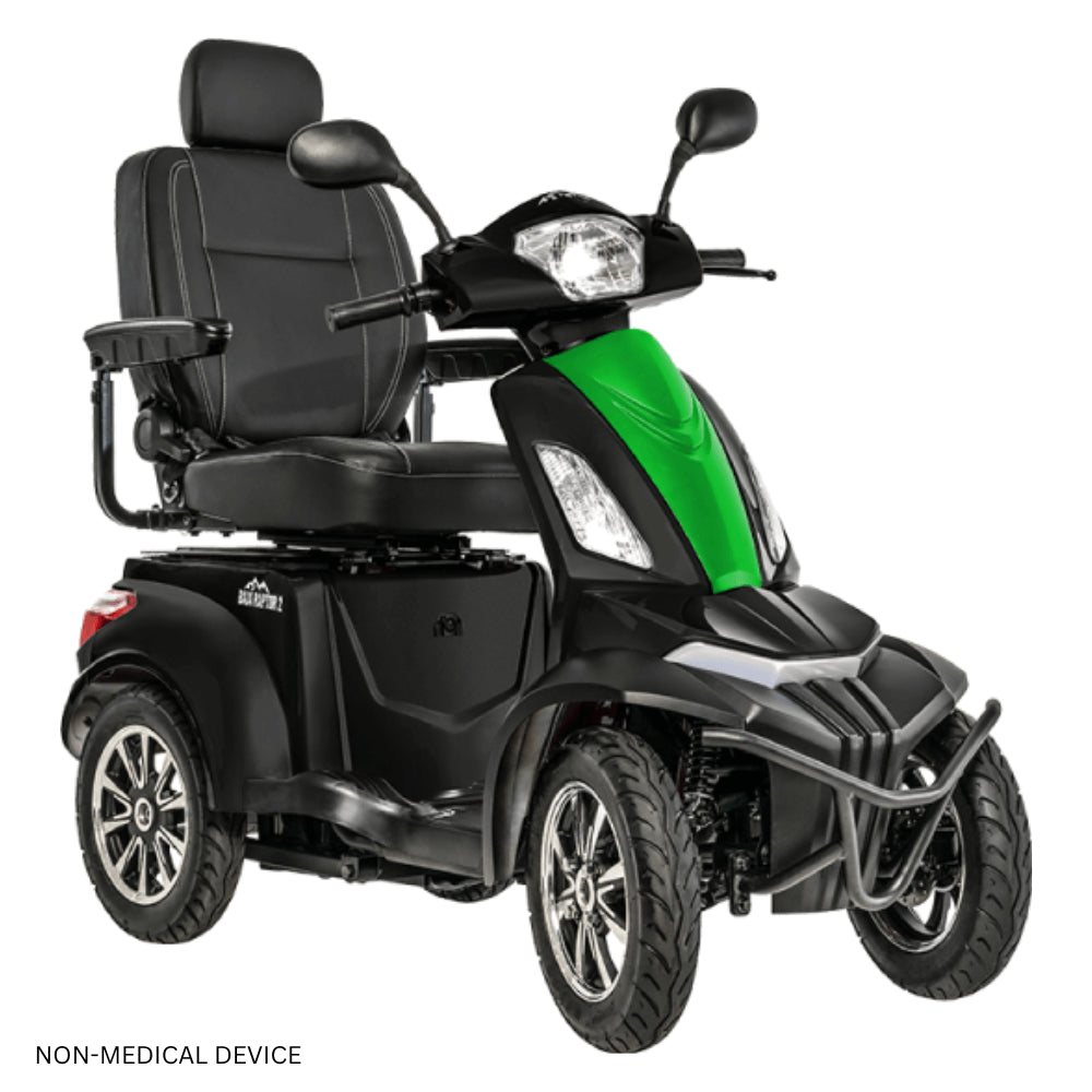 Matte Black Color with Green Panel Pride BAJA® Raptor 2 Outdoor 4-Wheel Scooter - Angled View
