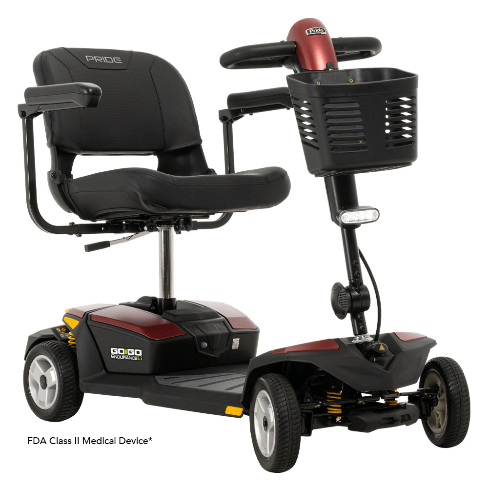 Red Color Pride Go Go® Endurance Li Mobility Scooter - Angled View