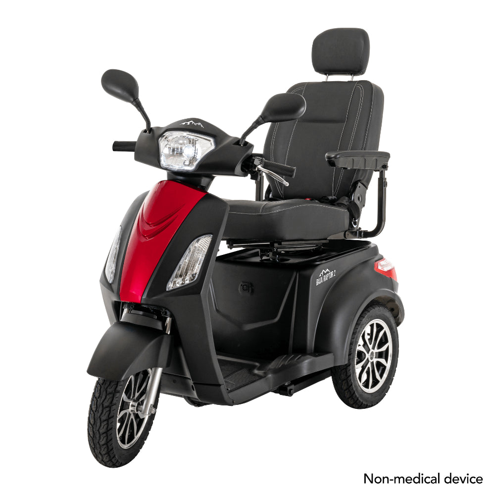 Matte Black Color with Red Panel Pride BAJA® Raptor 2 Outdoor 3-Wheel Scooter - Angled View