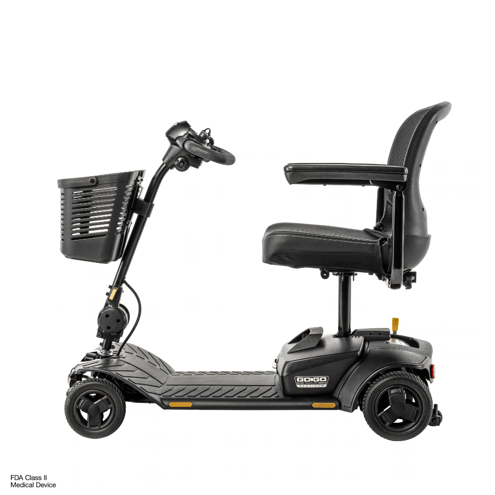 Pride Go Go Elite Traveller® Gen 3 Platinum Mobility Scooter in Black Color - Side View