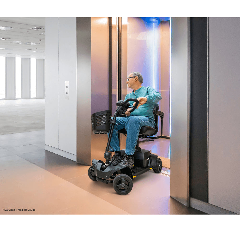 Pride Go Go Elite Traveller® 2 Mobility Scooter in the elevator