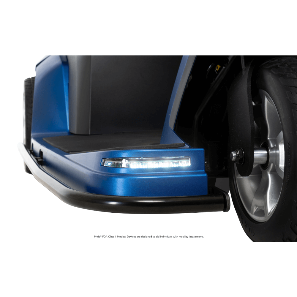 Ocean Blue Color Pride Maxima 3-Wheel Mobility Scooter - Closeup View of the Front Lights