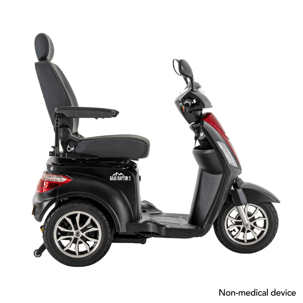 Matte Black Color with Red Panel Pride BAJA® Raptor 2 Outdoor 3-Wheel Scooter - Side View