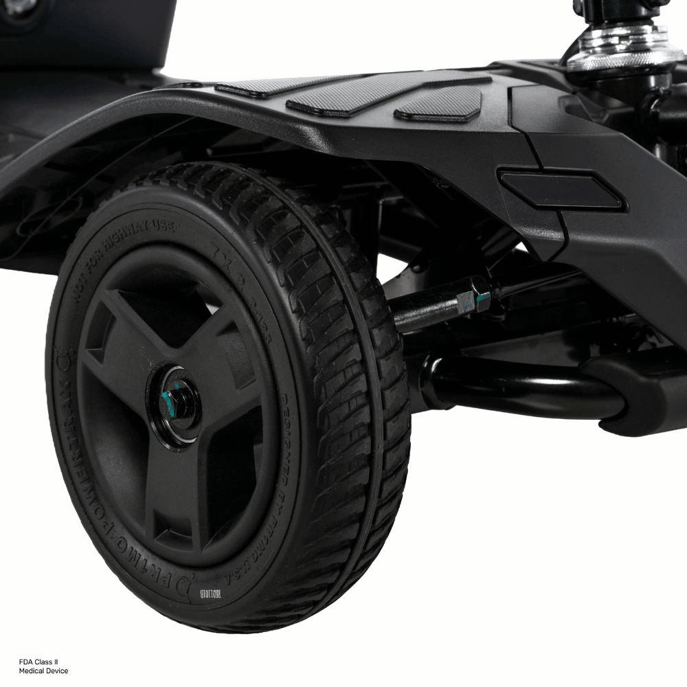 Pride Go Go® Ultra X Gen 3 4-Wheel Mobility Scooter In black Color - Rear Wheel Closeup View