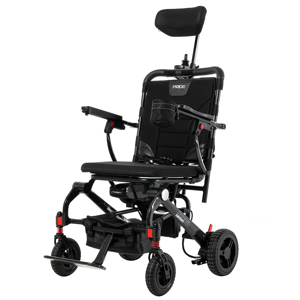 Black Frame Pride Jazzy Carbon Lightweight Power Wheelchair with Headrest