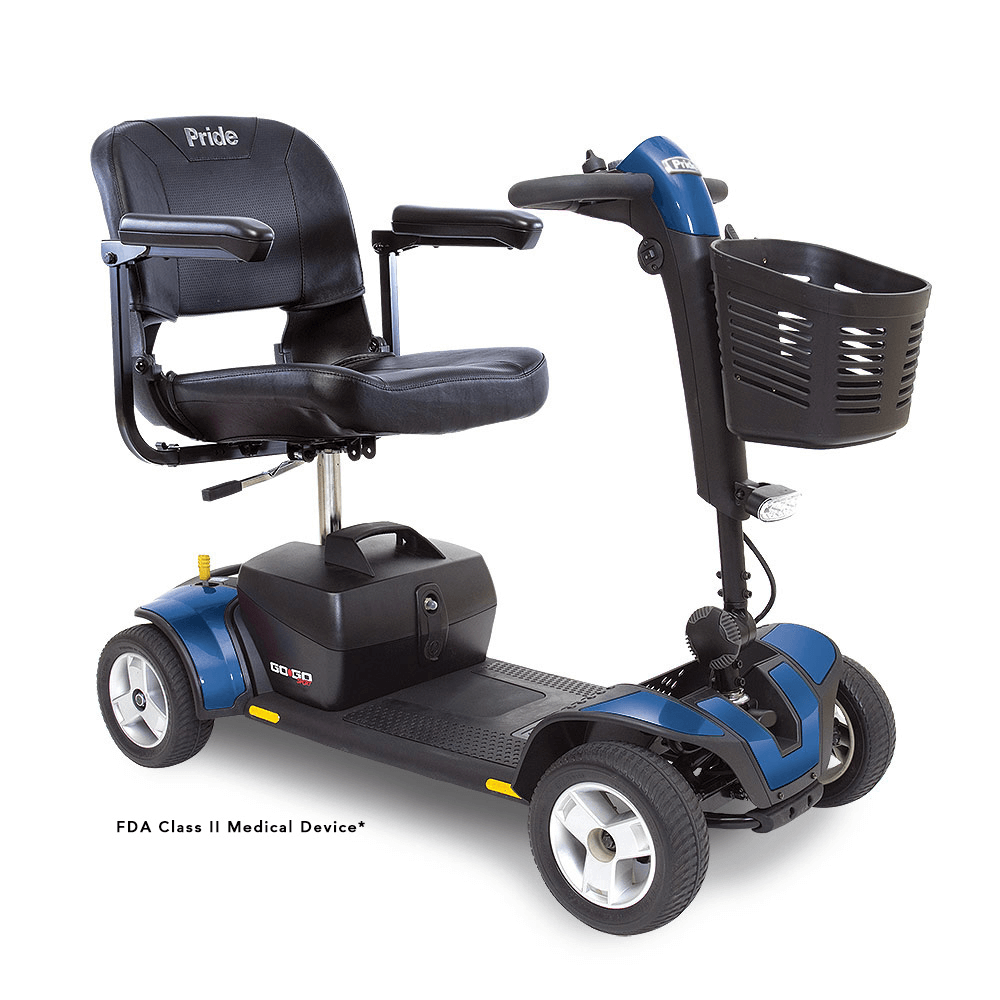 Blue Accent Pride Go Go® Sport 4-Wheel Mobility Scooter - Angled View
