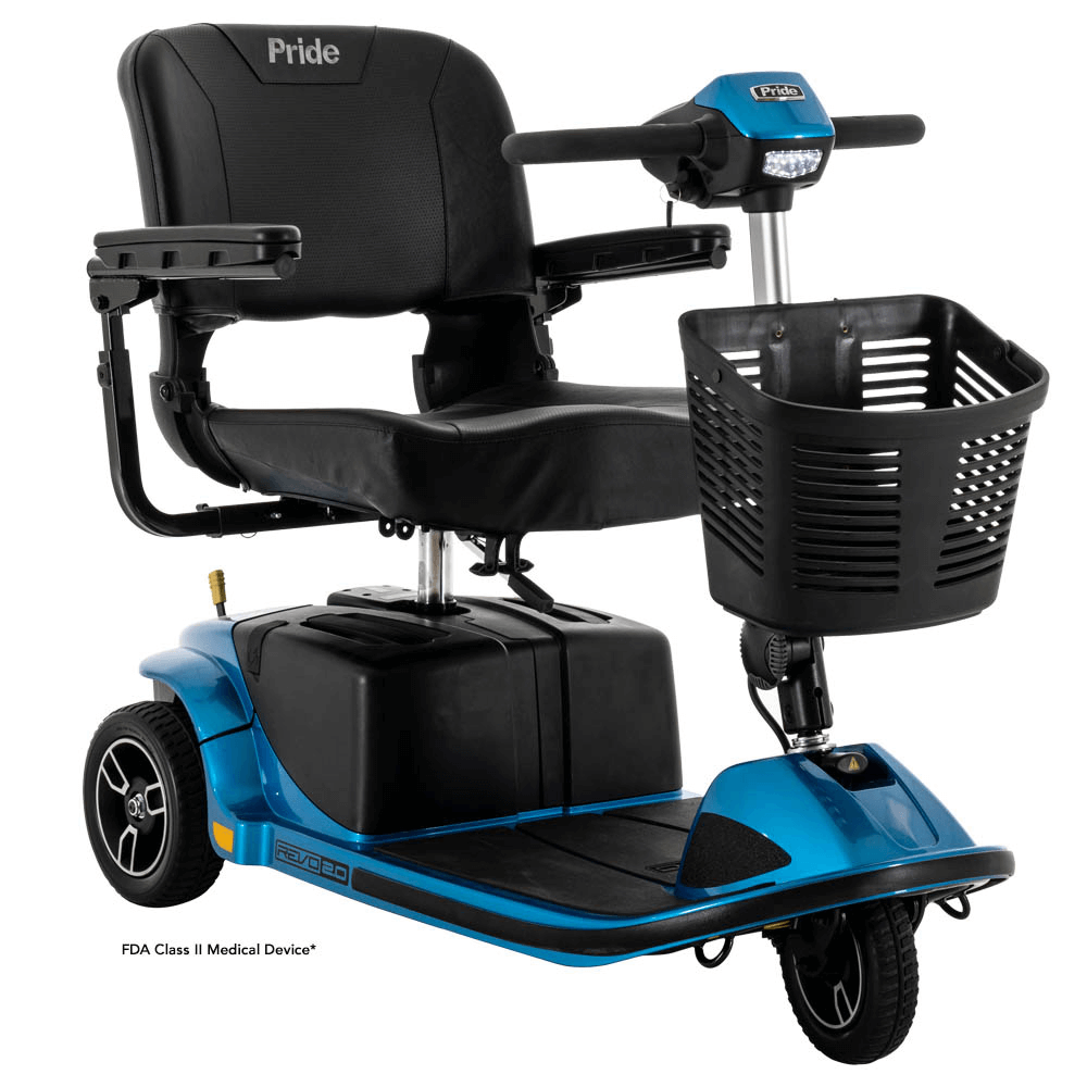 True Blue Color Pride Revo® 2.0 Portable 3-Wheel Scooter - Angled View