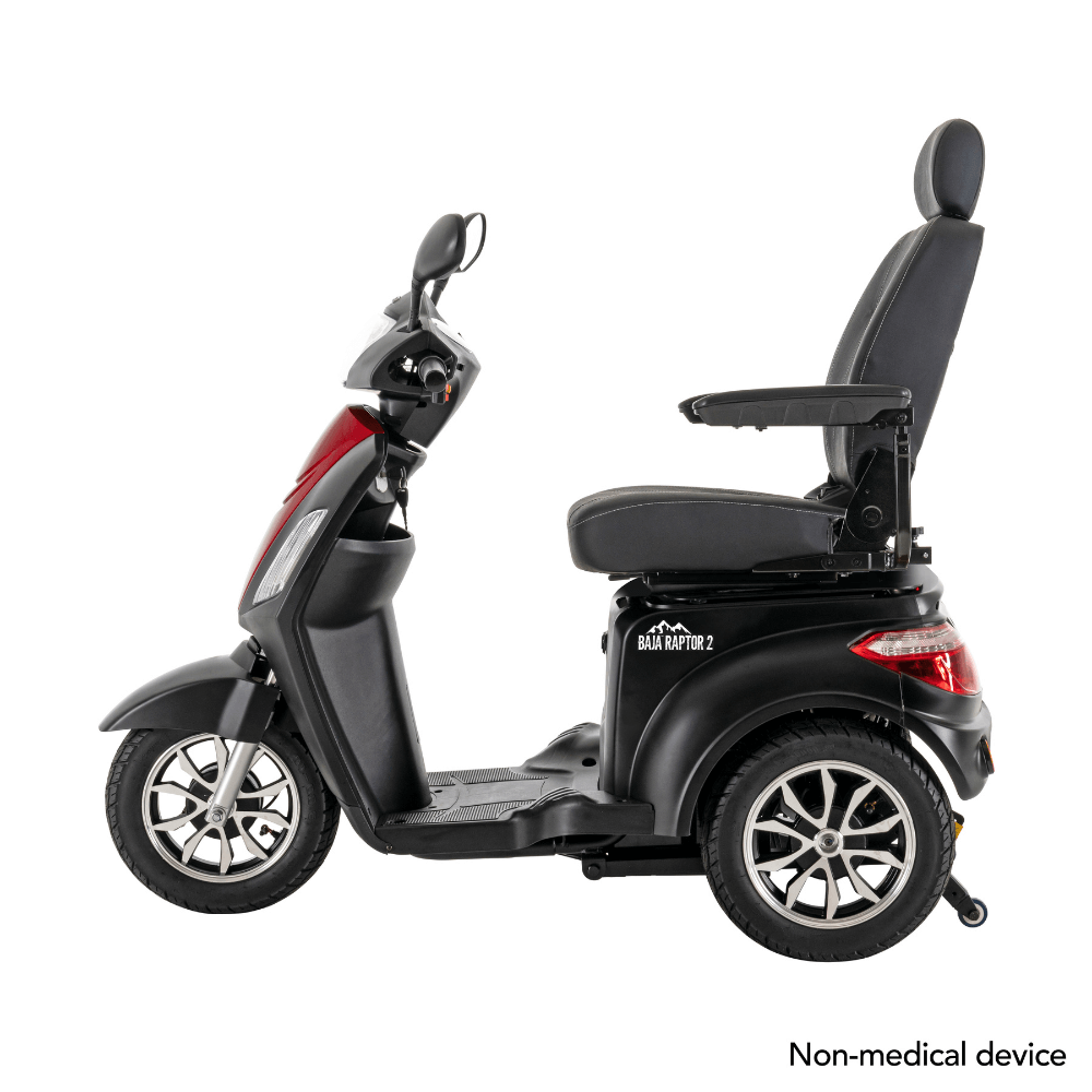 Matte Black Color with Red Panel Pride BAJA® Raptor 2 Outdoor 3-Wheel Scooter - Side View