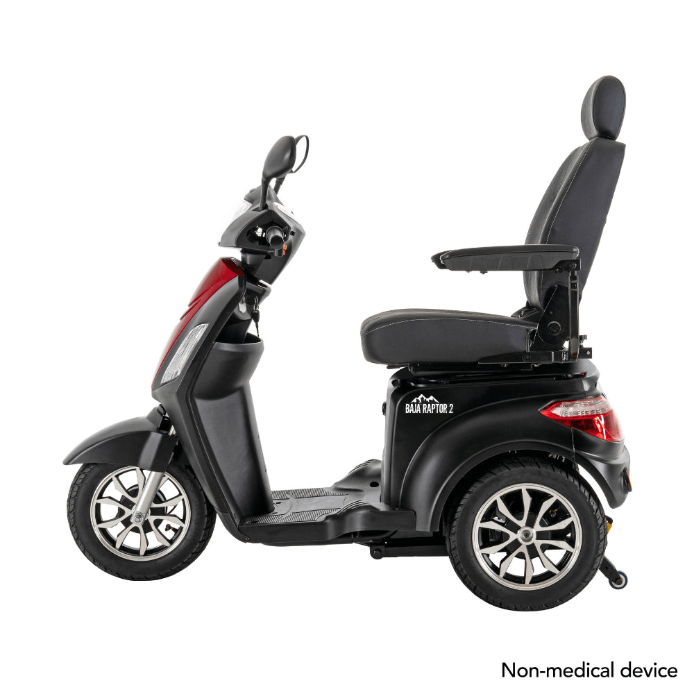 Matte Black Color with Red Panel Pride BAJA® Raptor 2 Outdoor 3-Wheel Scooter - Side View