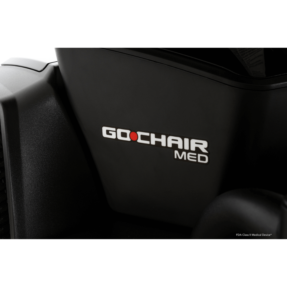 Pride Go Chair® MED Portable Power Wheelchair Closeup View of the Logo