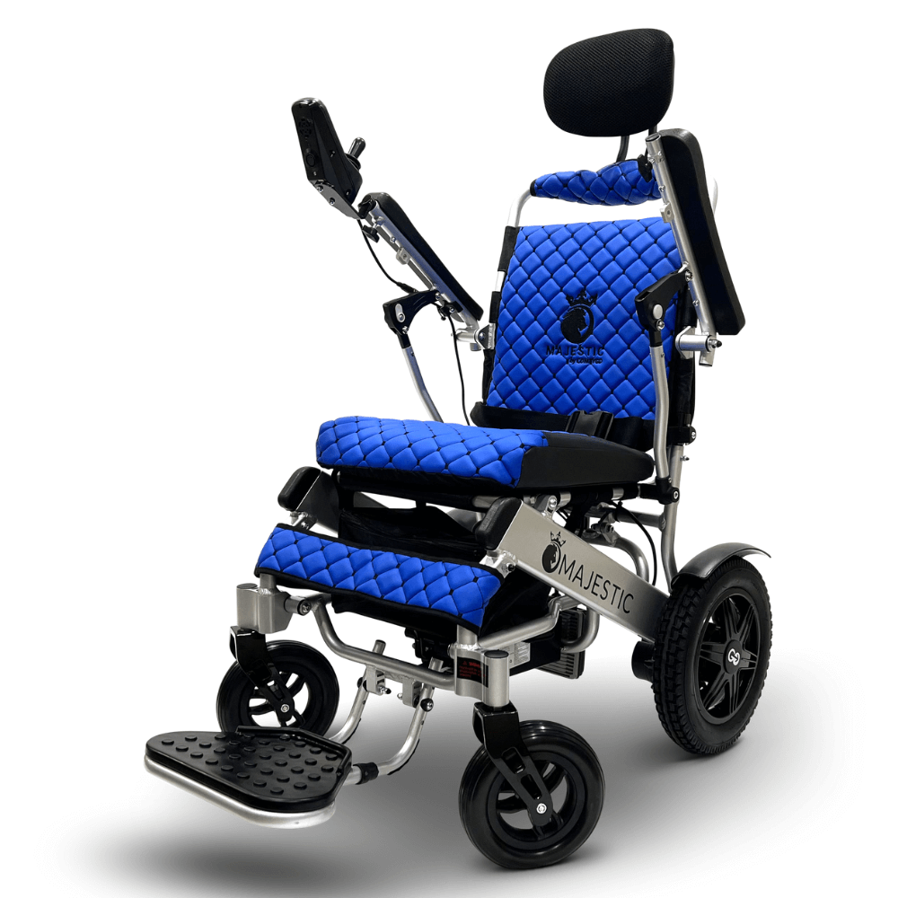 ComfyGO Majestic IQ-9000 Remote Controlled Foldable Electric Wheelchair in Blue Color - Angle View