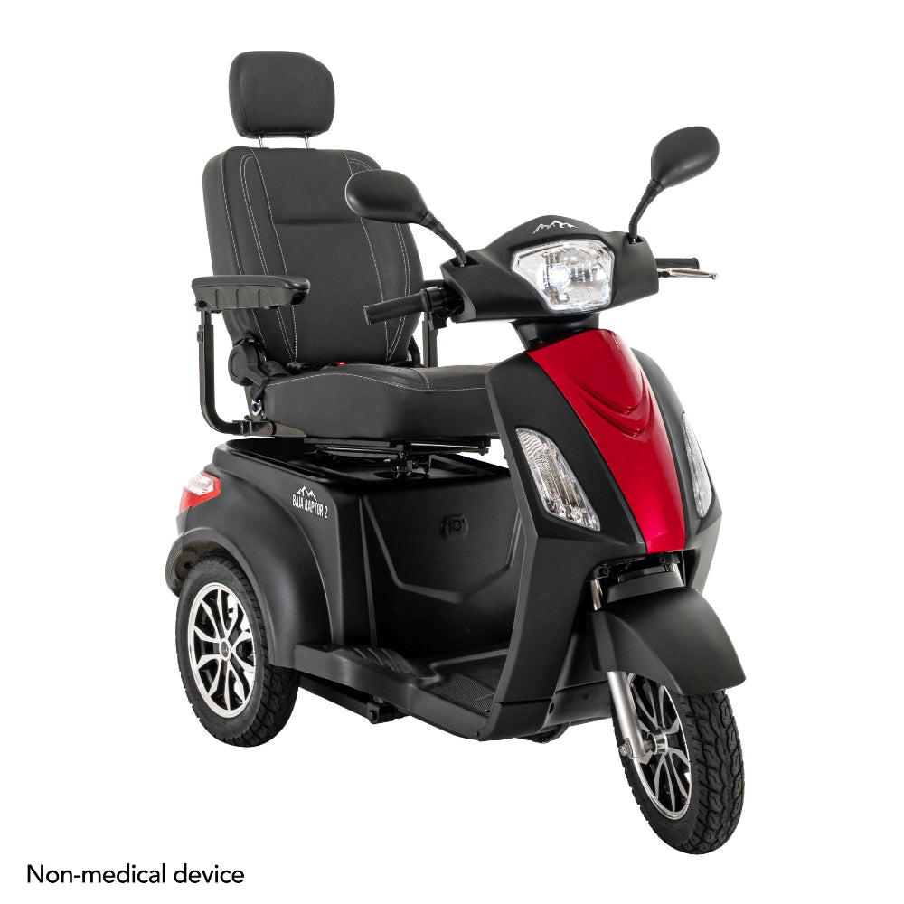 Matte Black Color with Red Panel Pride BAJA® Raptor 2 Outdoor 3-Wheel Scooter - Angled View