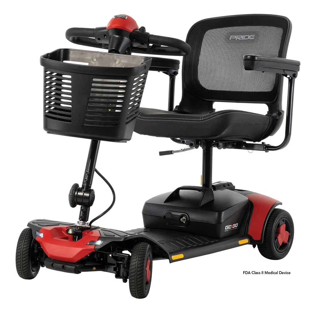 Pride Go Go Elite Traveller® Gen 3 4-Wheel Mobility Scooter in Cardinal Red Color - Angled View