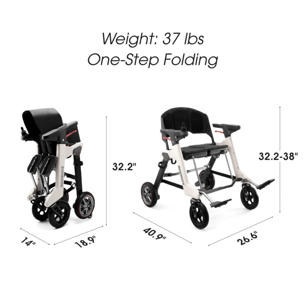 Enhance Mobility Roamate 3-in-1 Power Rollator in white color - Dimensions
