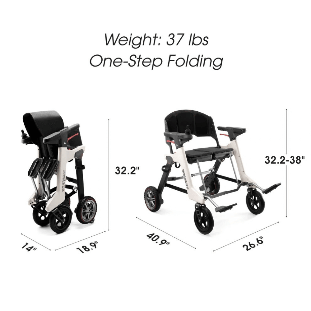 Enhance Mobility Roamate 3-in-1 Power Rollator in white color - Dimensions
