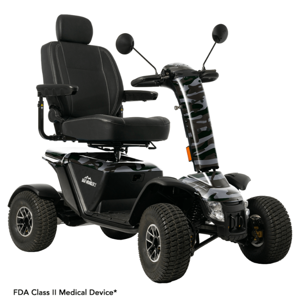Pride BAJA® Wrangler® 2 All Terrain Scooter in Midnight Camo Color - Angled View