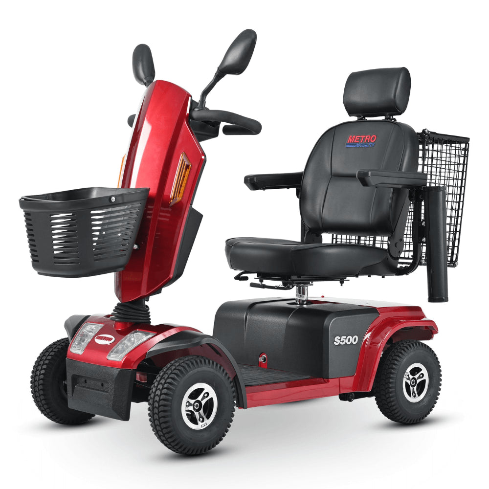 Red Metro Mobility S500 4-Wheel Mobility Scooter - Angled View