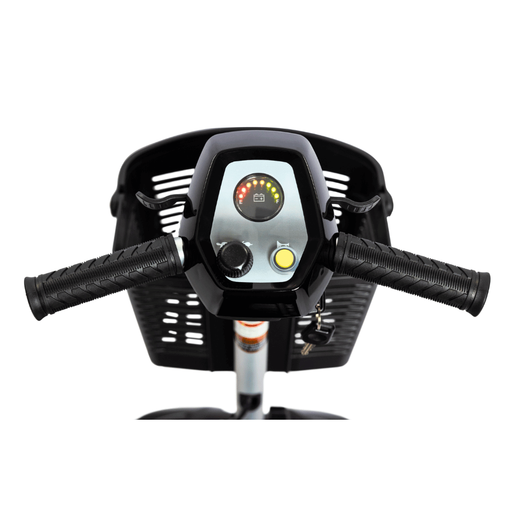 EV Rider Black Nomad 4-Wheel Mobility Scooter Control Panel Close-up View