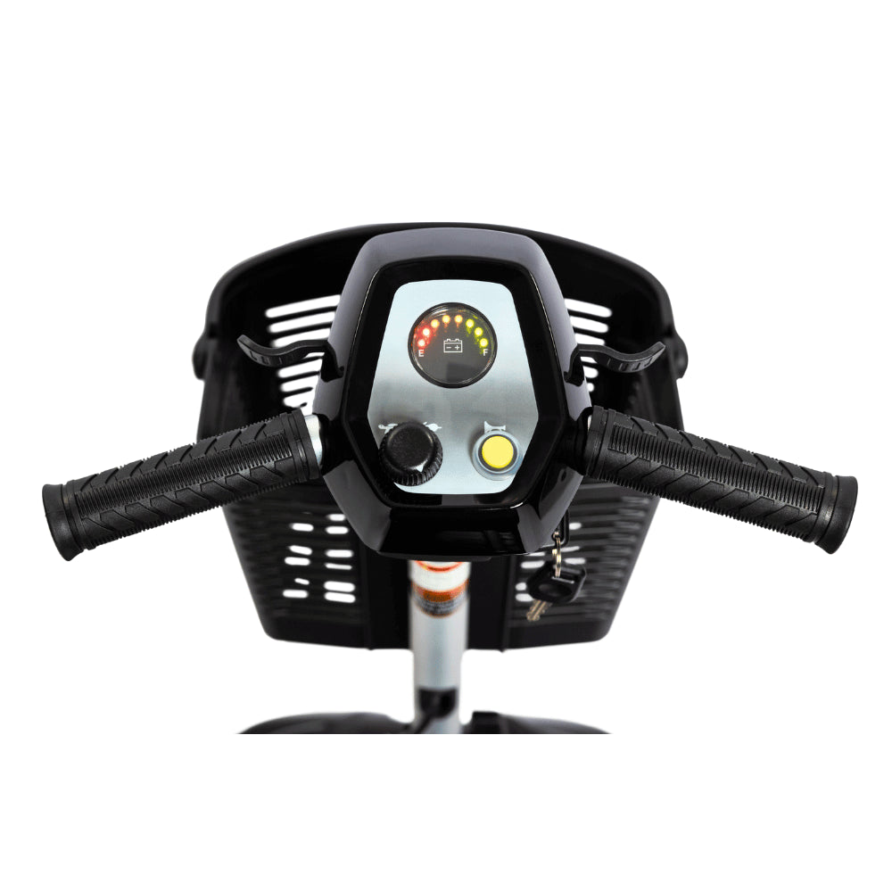 EV Rider Black Nomad 4-Wheel Mobility Scooter Control Panel Close-up View