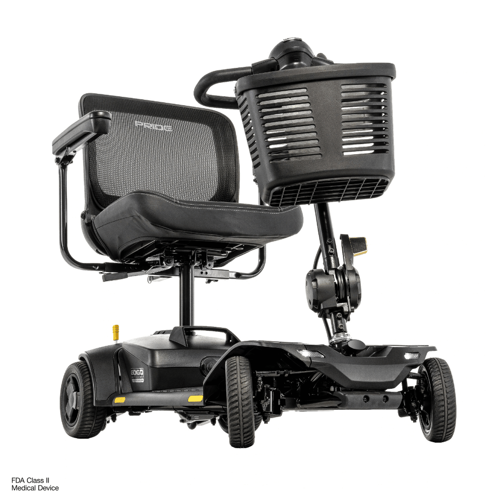 Pride Go Go Elite Traveller® Gen 3 Platinum Mobility Scooter in Black Color - Angled View