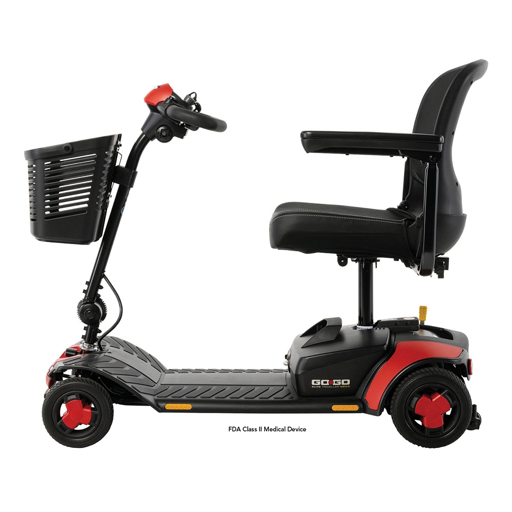 Pride Go Go Elite Traveller® Gen 3 4-Wheel Mobility Scooter in Cardinal Red Color - SideView