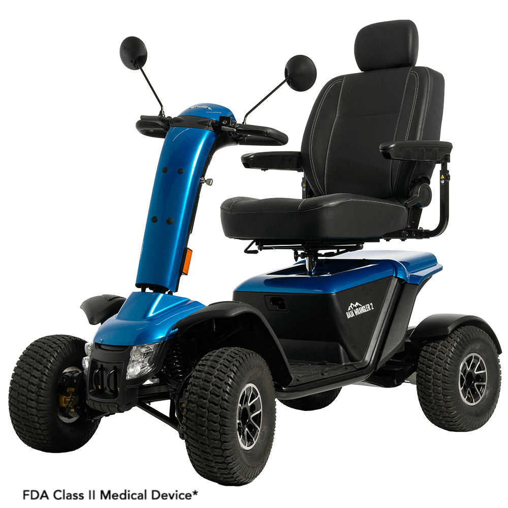 Pride BAJA® Wrangler® 2 All Terrain Scooter in True Blue Color - Angled View