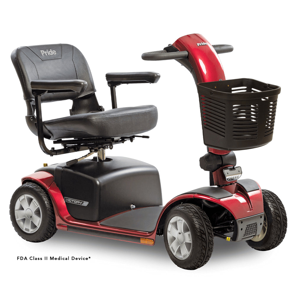 Candy Apple Red Pride Victory® 10 Portable 4-Wheel Scooter - Angled View