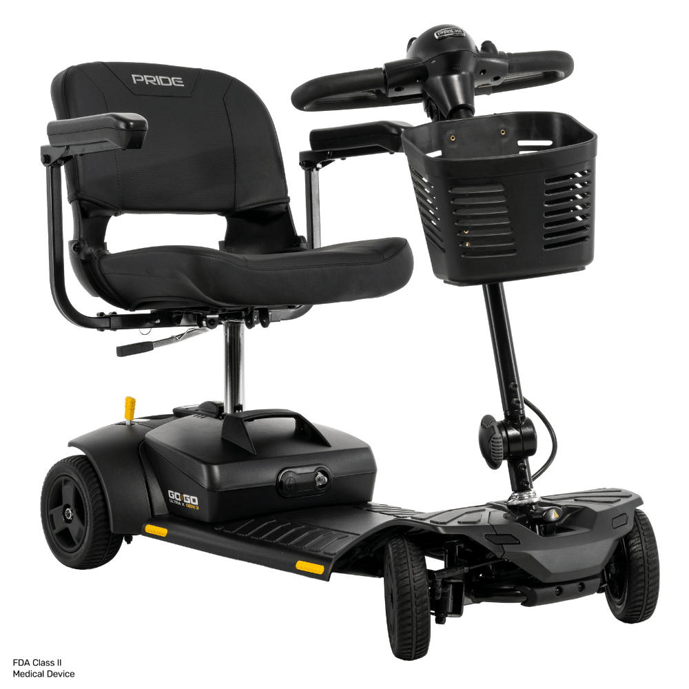 Pride Go Go® Ultra X Gen 3 4-Wheel Mobility Scooter In black Color - Angled View