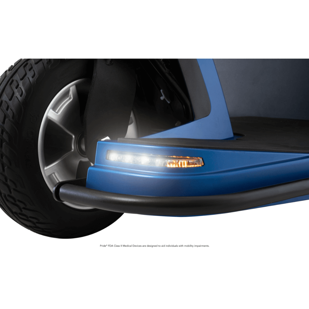Ocean Blue Color Pride Maxima 3-Wheel Mobility Scooter - Closeup View of the Front Lights
