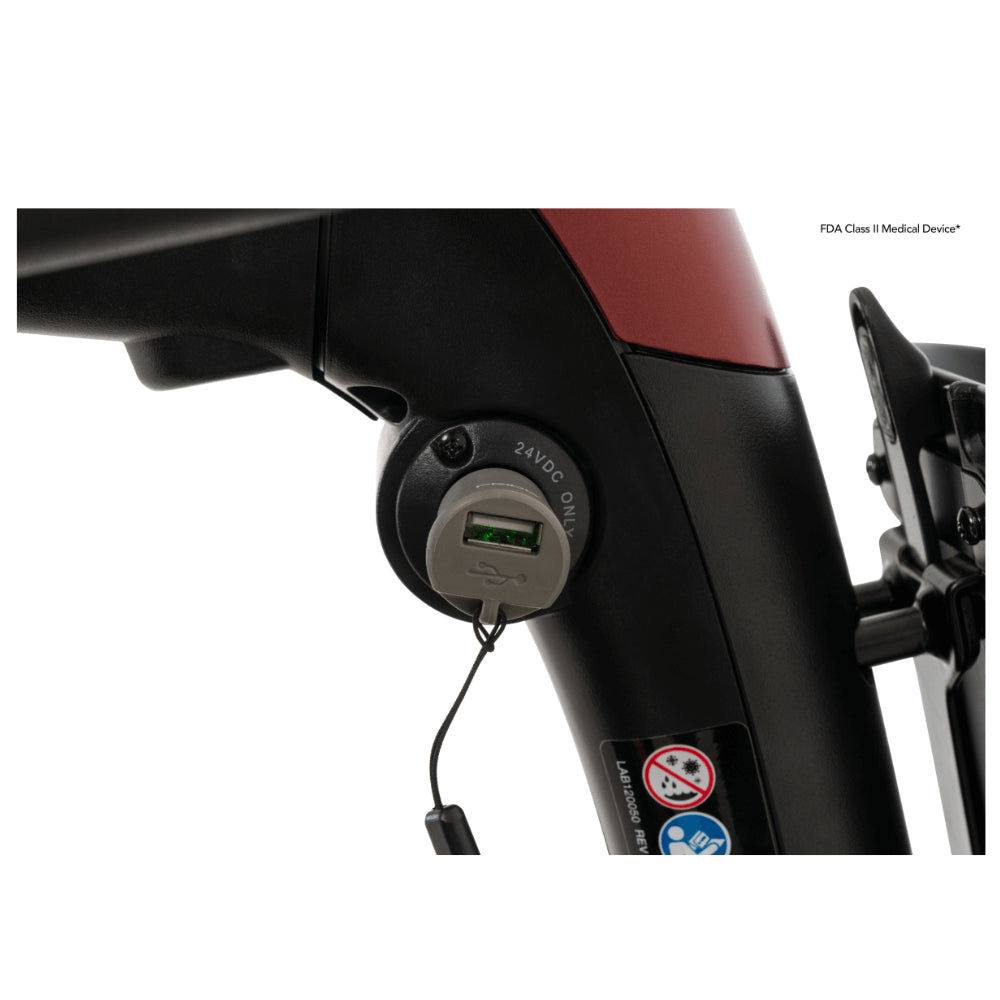 Red Color Pride Go Go® Endurance Li Mobility Scooter - Close-up View of the Charger Port