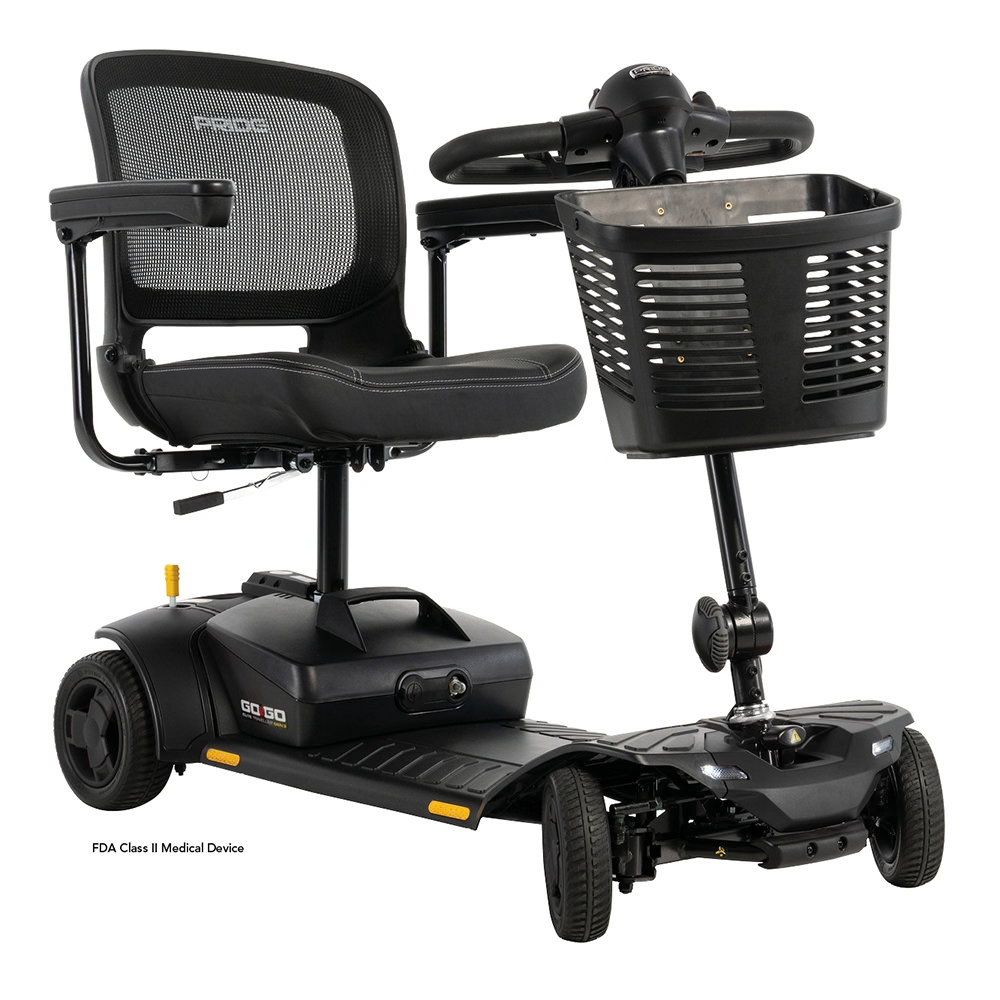 Pride Go Go Elite Traveller® Gen 3 4-Wheel Mobility Scooter in Black Color - Angled View