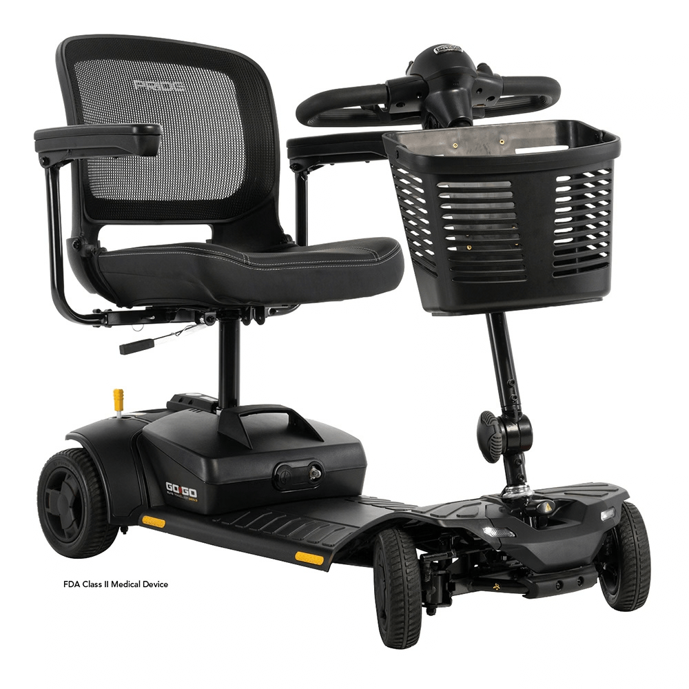 Pride Go Go Elite Traveller® Gen 3 4-Wheel Mobility Scooter in Black Color - Angled View