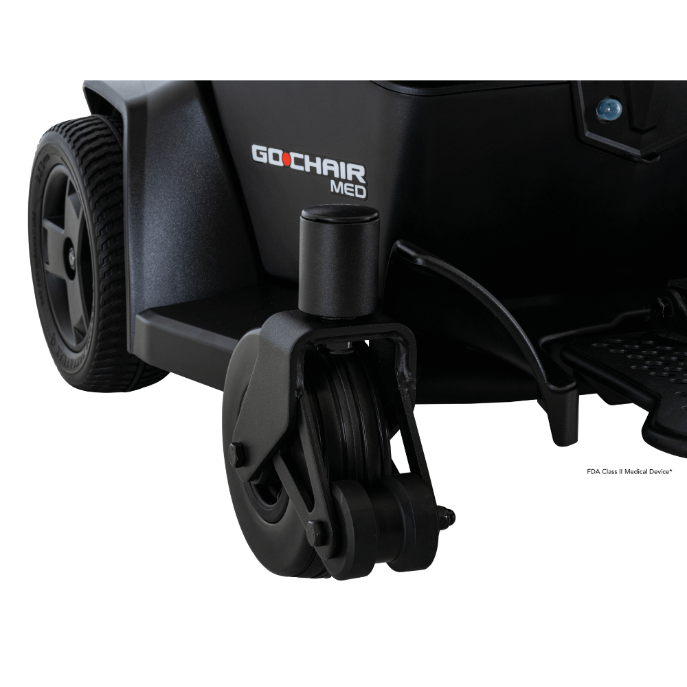 Pride Go Chair® MED Portable Power Wheelchair Closeup View of the Front Wheel