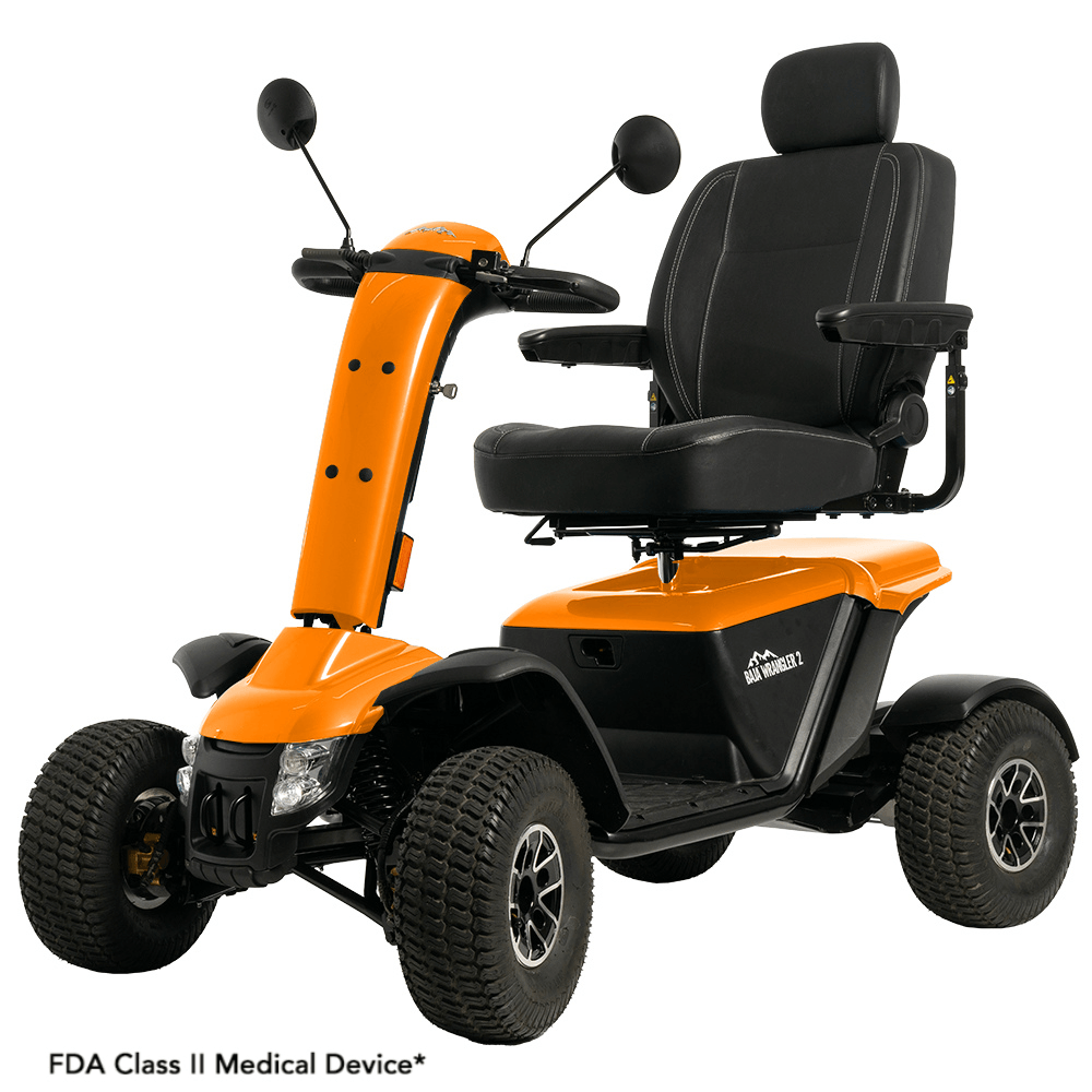 Pride BAJA® Wrangler® 2 All Terrain Scooter in Orange Crush Color - Angled View