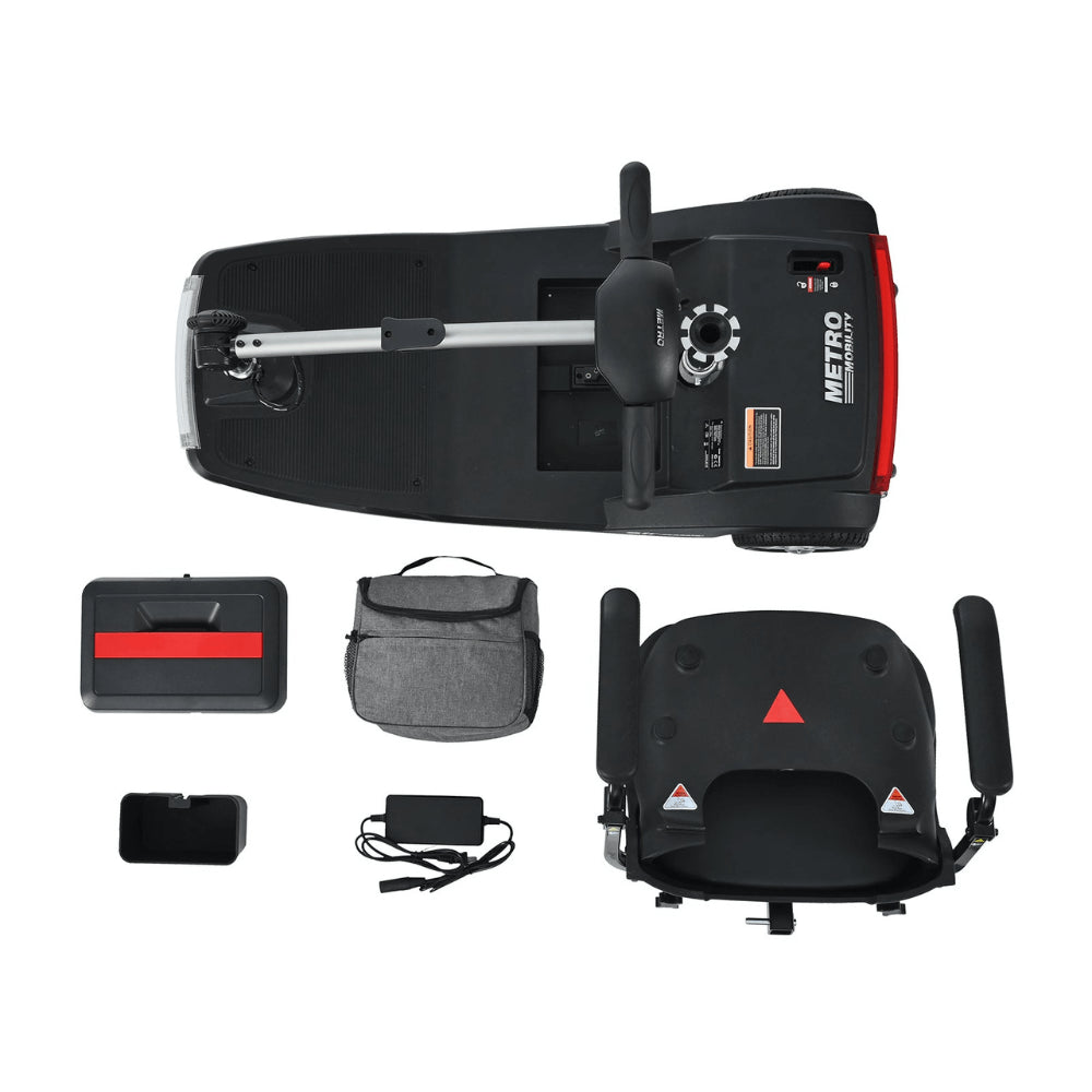 Glossy Black Metro Mobility Air Classic Compact Foldable Mobility Scooter - 5 Parts