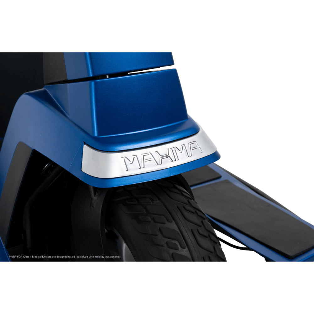 Ocean Blue  Color Pride Maxima 3-Wheel Mobility Scooter - Closeup View of the Logo