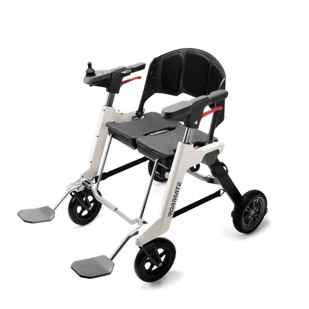 Enhance Mobility Roamate 3-in-1 Power Rollator in white color - Angled View