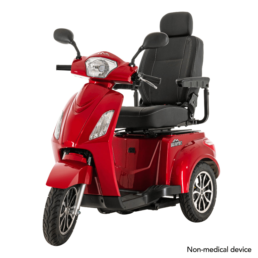 Candy Red Color Pride BAJA® Raptor 2 Outdoor 3-Wheel Scooter - Angled View