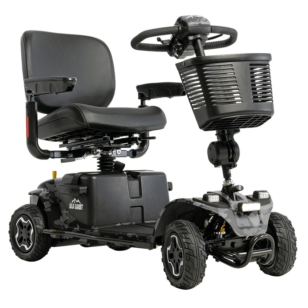 Black Camo Color Pride Baja® Bandit All Terrain Mobility Scooter - Angled View