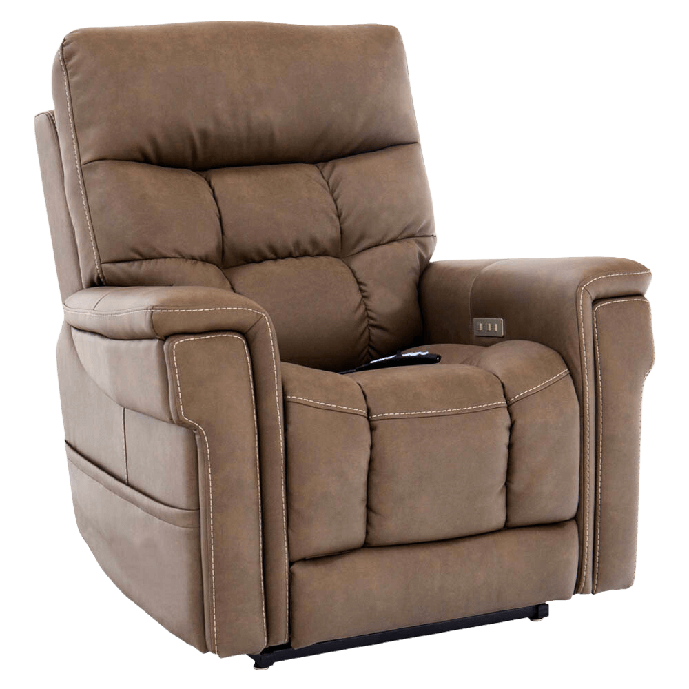 Cappuccino Pride Mobility VivaLift Ultra PLR-4955 Power Lift Chair Angled View