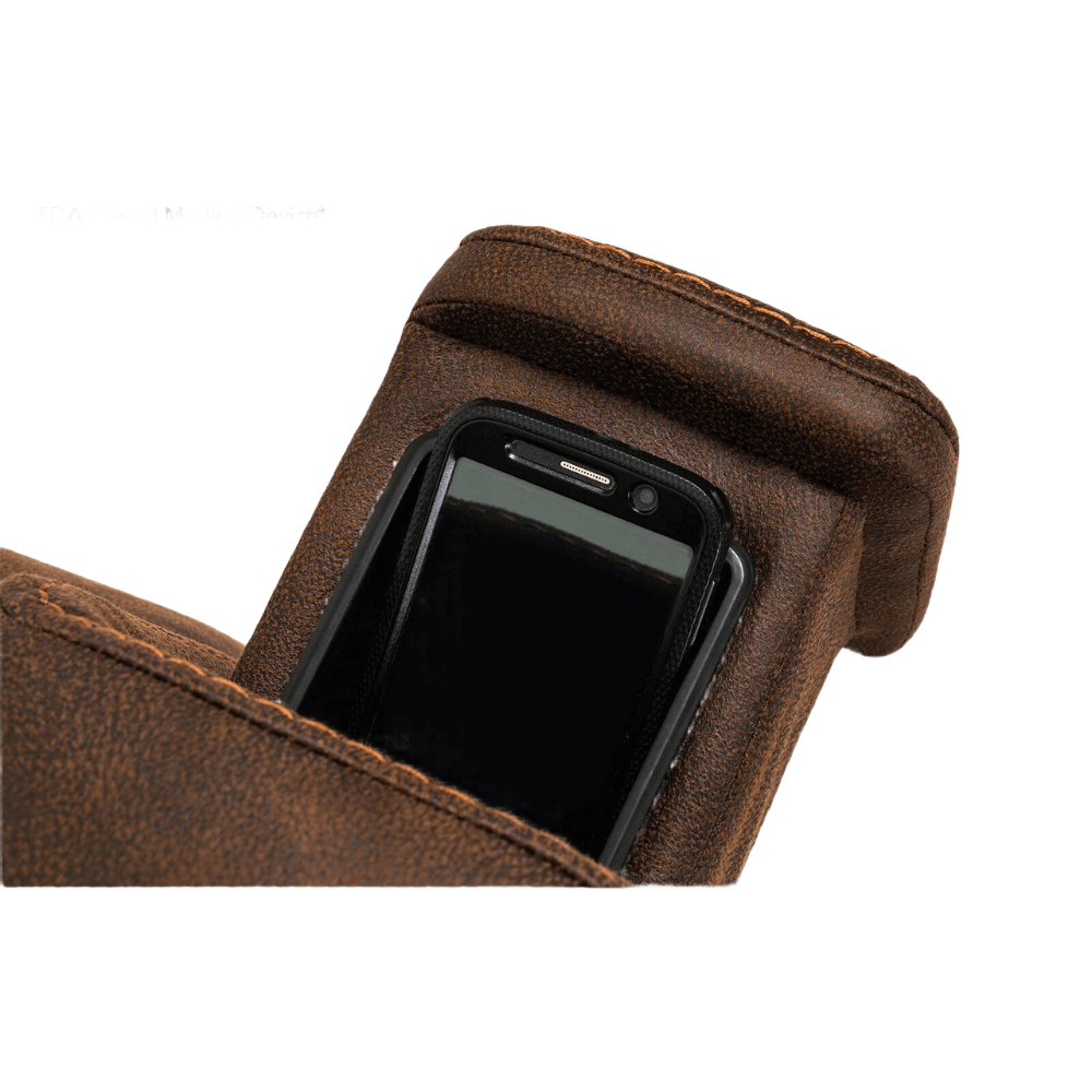 Close-Up View of a Mobile Phone in the Armrest Pocket of Vivalift Radiance Power Lift Chair PLR-3955