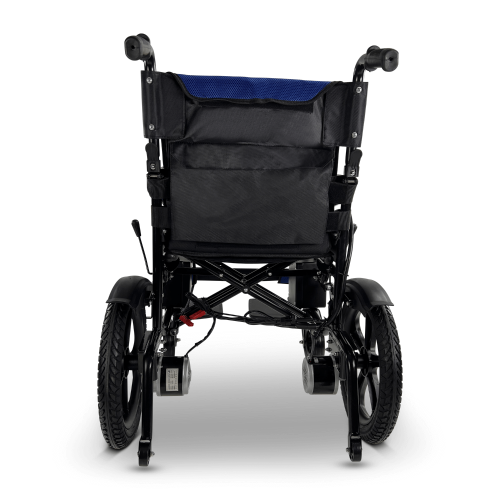Blue ComfyGO 6011 Folding Electric Wheelchair - Rear View