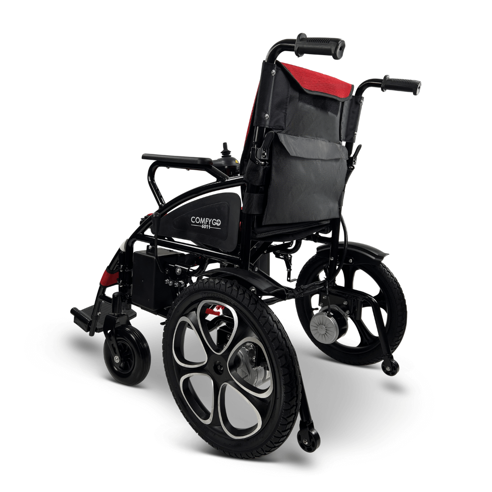 Red ComfyGO 6011 Folding Electric Wheelchair - Rear View