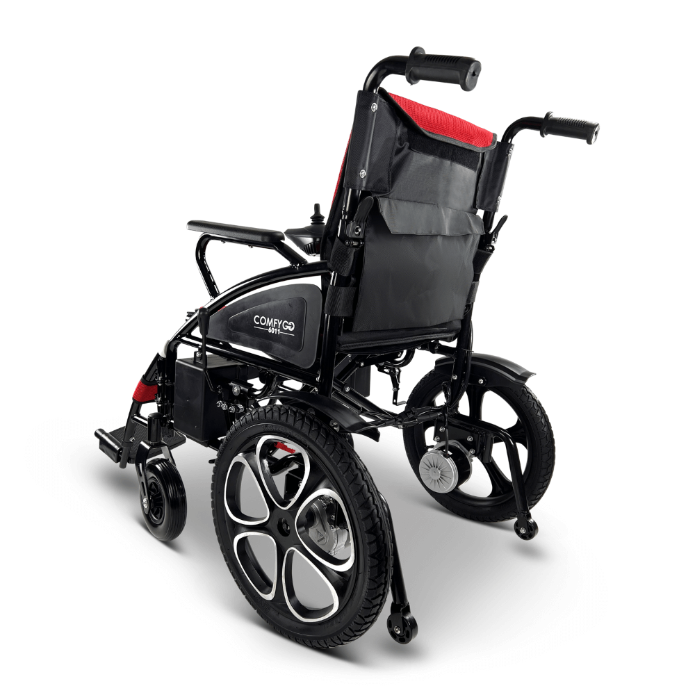 Red ComfyGO 6011 Folding Electric Wheelchair - Rear View