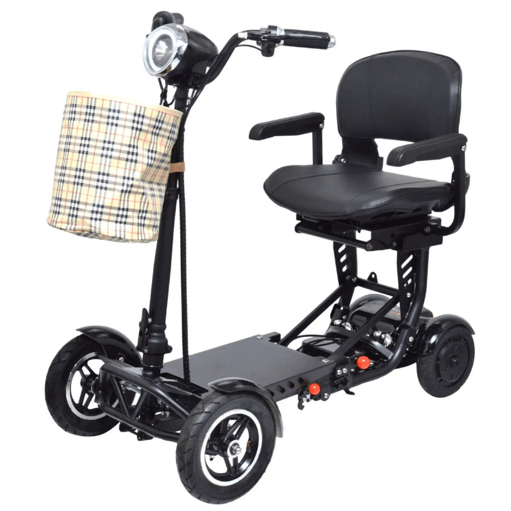 Wide Seat Black ComfyGO MS 3000 Foldable Mobility Scooter with Basket - Angled View
