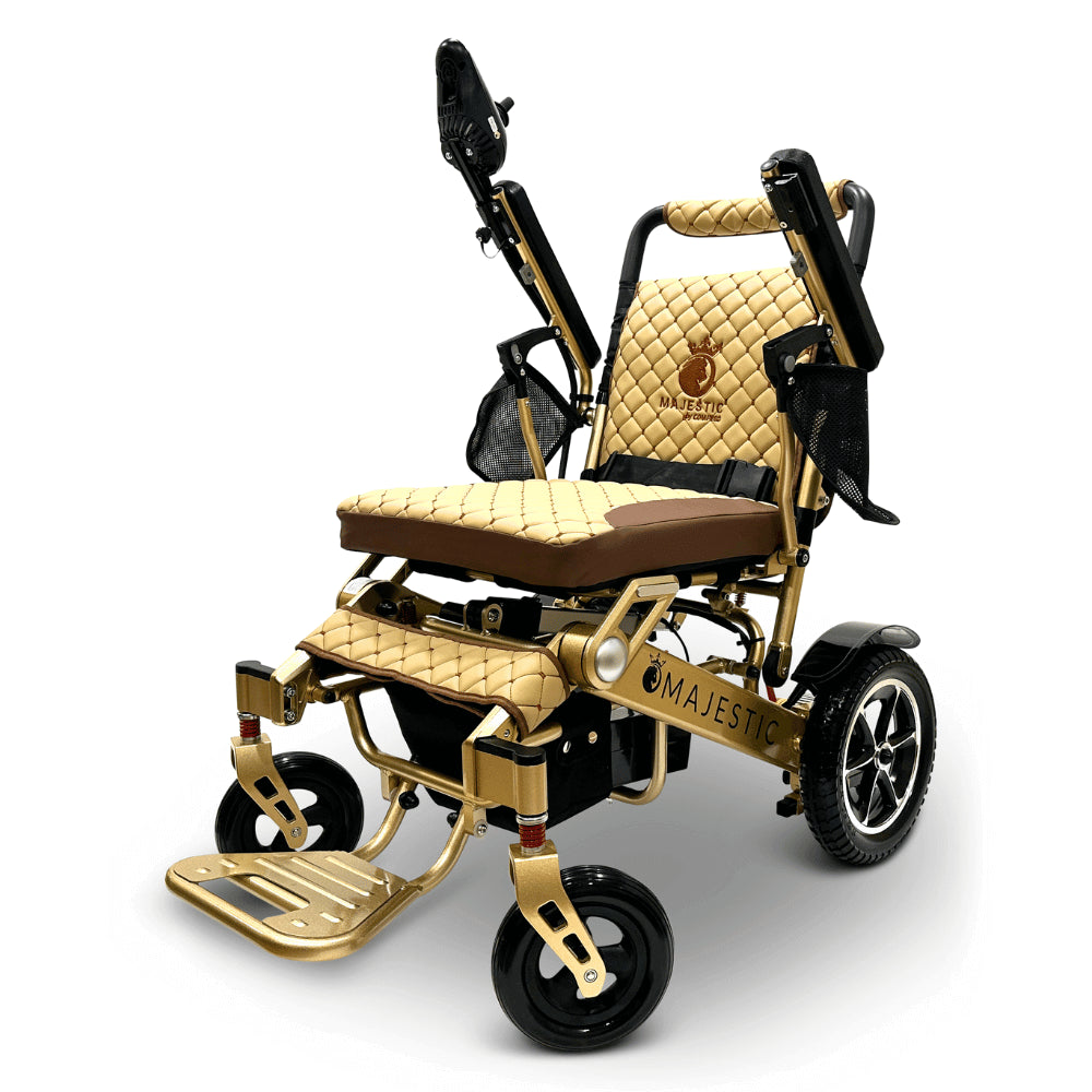 Coffee Color Bronze Frame ComfyGO Majestic IQ-7000 Remote Controlled Electric Wheelchair - Angled View - Auto Folding