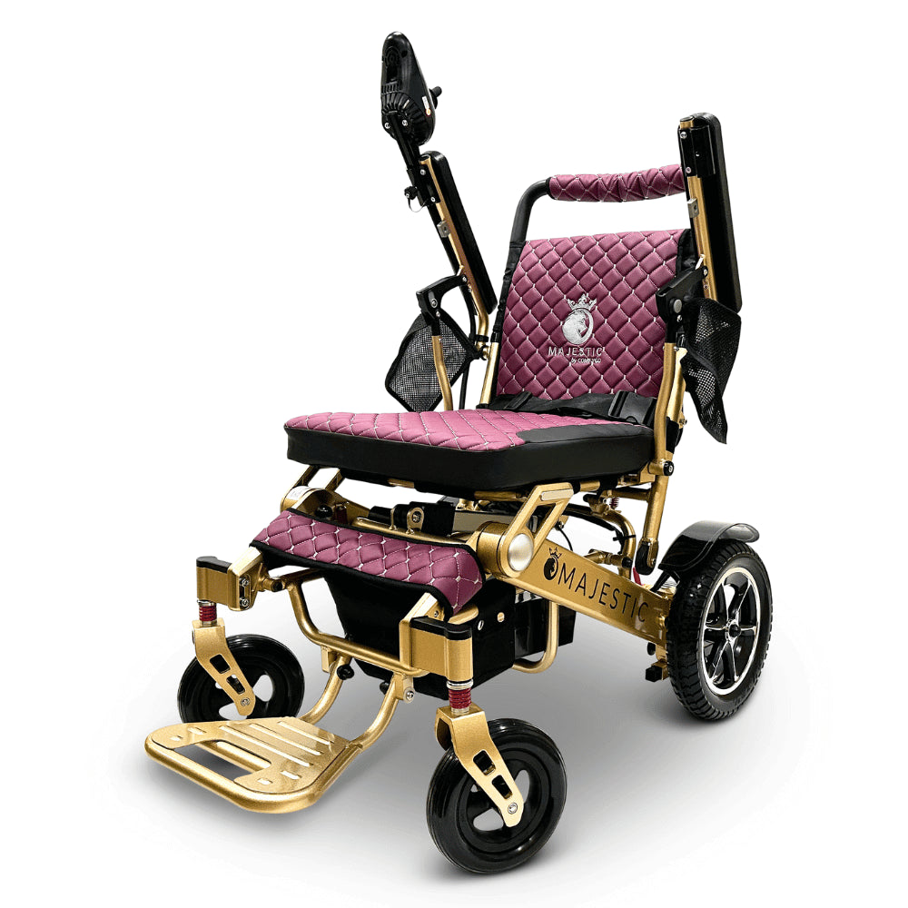 Purple Color Bronze Frame ComfyGO Majestic IQ-7000 Remote Controlled Electric Wheelchair - Angled View - Auto Folding