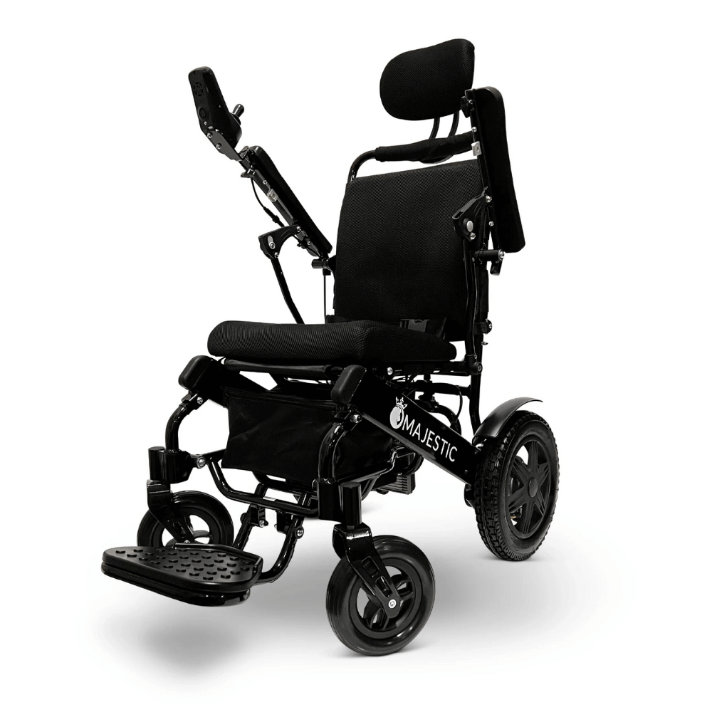 ComfyGO Majestic IQ-9000 Remote Controlled Foldable Electric Wheelchair in Standard Color Black Frame - Angled View
