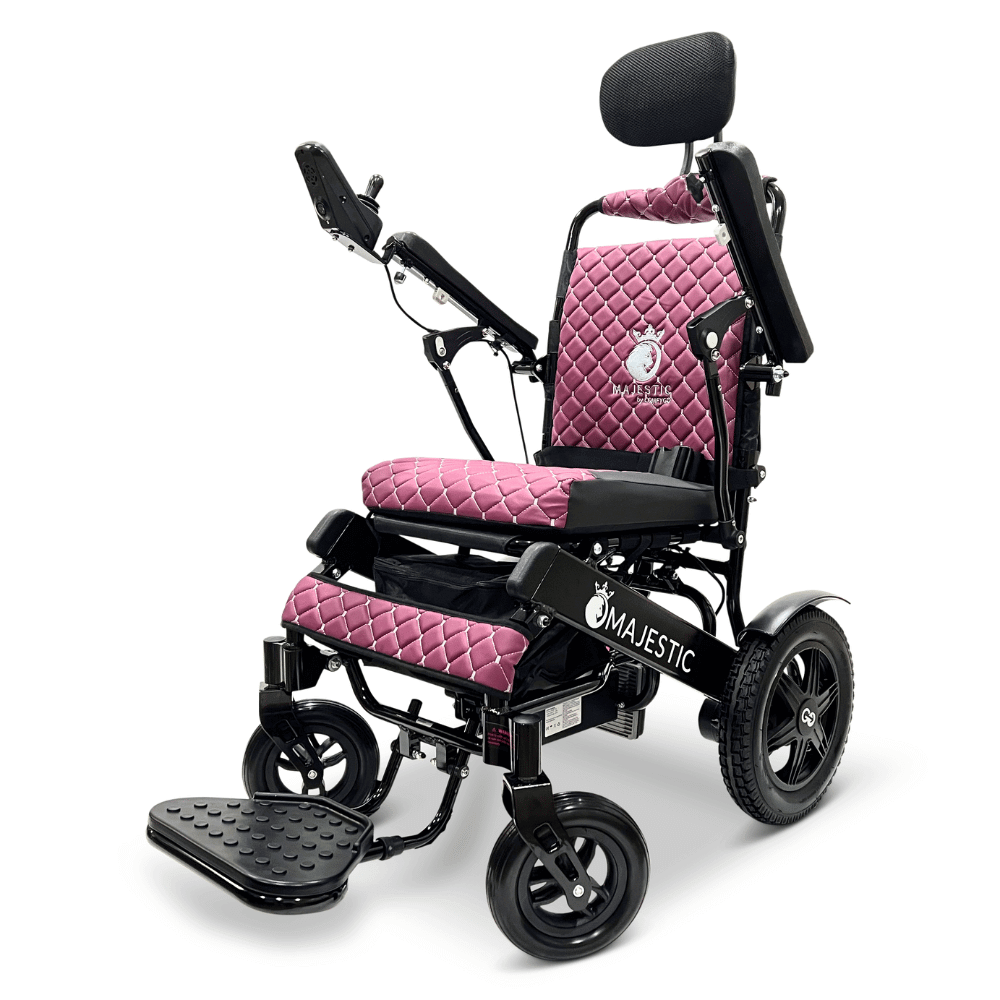 ComfyGO Majestic IQ-9000 Remote Controlled Foldable Electric Wheelchair in Purple Color Black Frame - Angle View